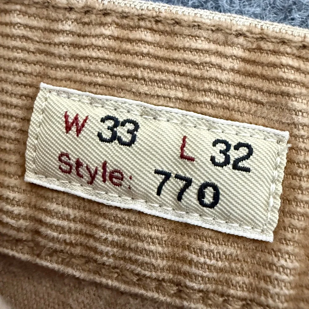 J.Crew 770 Straight Fit Corduroy Pants Mens 33x32 (34x31) Tan Brown Cotton